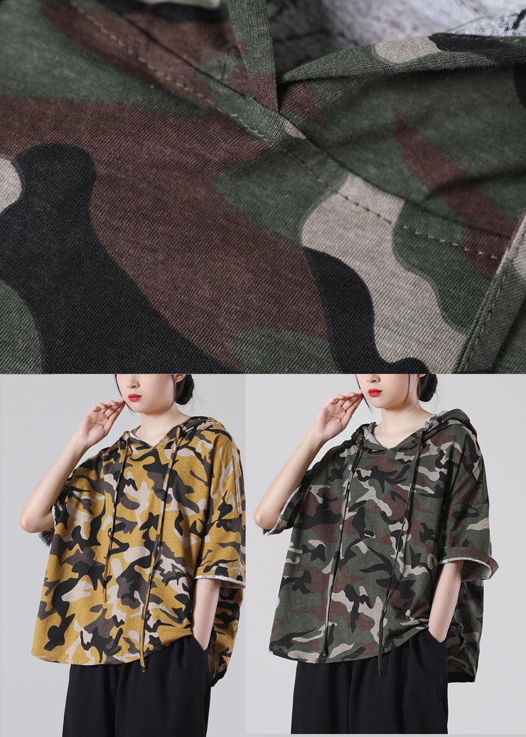 Vintage Green Camouflage Cotton Top Summer - SooLinen