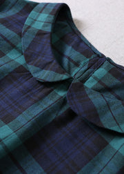 Vintage Green Peter Pan Collar Plaid Cotton Dress Spring