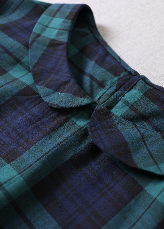 Vintage Green Peter Pan Collar Plaid Cotton Dress Spring