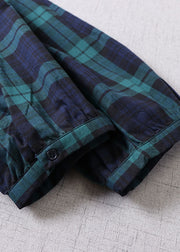 Vintage Green Peter Pan Collar Plaid Cotton Dress Spring