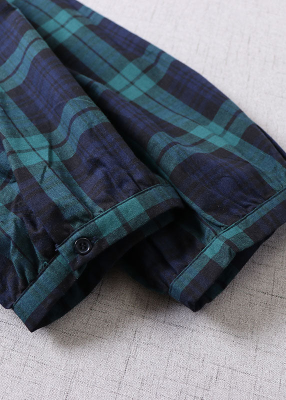 Vintage Green Peter Pan Collar Plaid Cotton Dress Spring