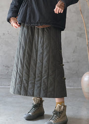 Vintage Green elastic waist drawstring Fine Cotton Filled Skirts Winter