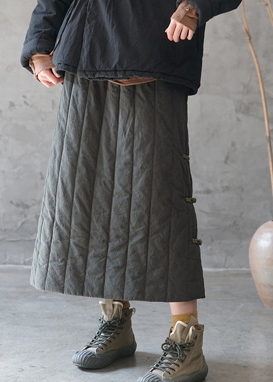 Vintage Green elastic waist drawstring Fine Cotton Filled Skirts Winter