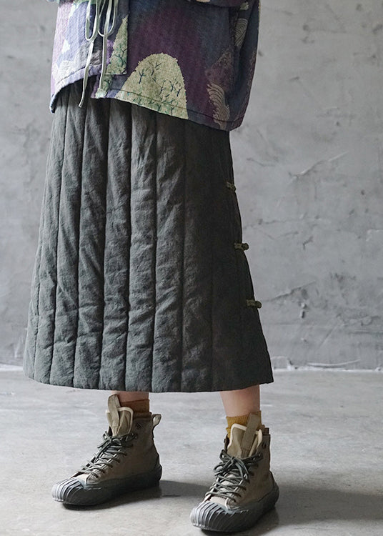Vintage Green elastic waist drawstring Fine Cotton Filled Skirts Winter