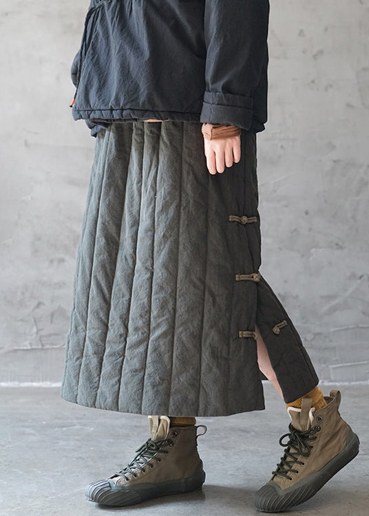 Vintage Green elastic waist drawstring Fine Cotton Filled Skirts Winter