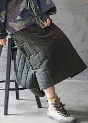 Vintage Green elastic waist drawstring Fine Cotton Filled Skirts Winter