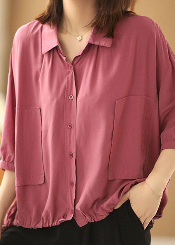 Vintage Rose Peter Pan Collar Drawstring Pockets Shirt Top Bracelet Sleeve