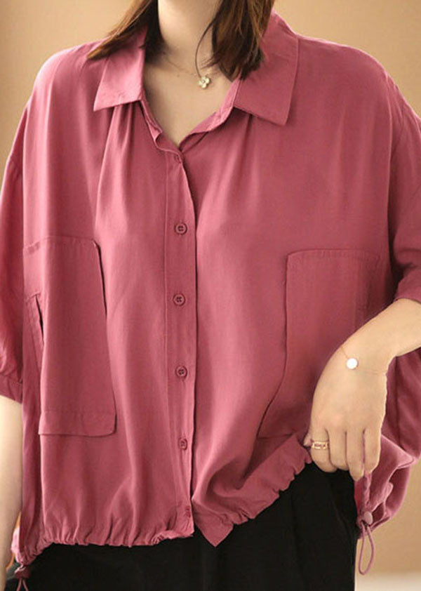 Vintage Rose Peter Pan Collar Drawstring Pockets Shirt Top Bracelet Sleeve