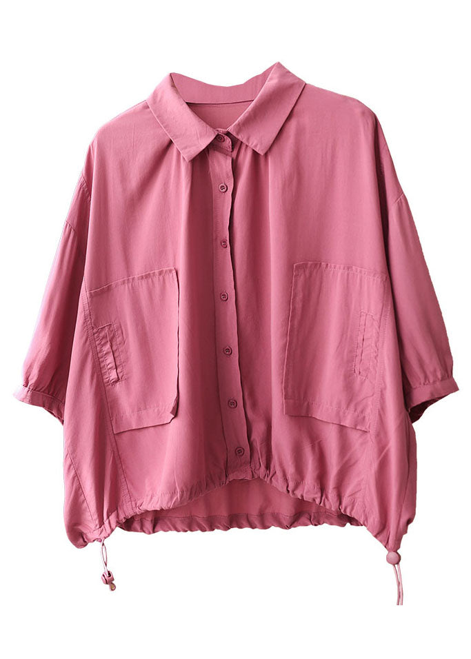 Vintage Rose Peter Pan Collar Drawstring Pockets Shirt Top Bracelet Sleeve