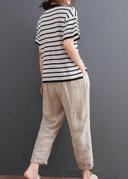 Vintage White Striped Cotton Linen Tops Summer - SooLinen