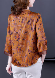 Vintage Yellow Stand Collar Zippered Print 2025 Silk Shirts Bracelet Sleeve