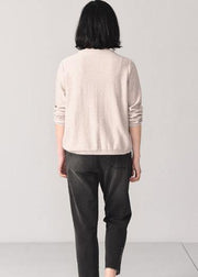 Vintage beige embroidery knit coats fall fashion o neck knit  tops autumn - SooLinen