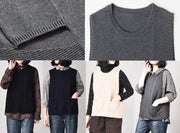 Vintage beige o neck sweater coat casual autumn sweaters sleeveless - SooLinen