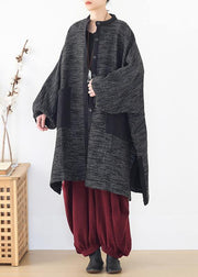 Vintage black knitted outwear casual wild o neck knit sweat tops - SooLinen