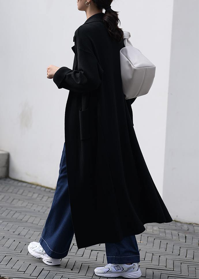 Vintage black oversized patchwork knitted coat - SooLinen