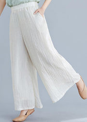 Vintage literary cotton wide-leg pants loose Chinese casual nude trousers - SooLinen