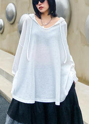 Vintage whiteknitted top hooded baggy oversized knit tops - SooLinen