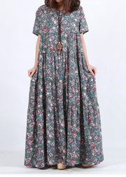 Vivid Blue Print Clothes O Neck Patchwork Maxi Summer Dress - SooLinen