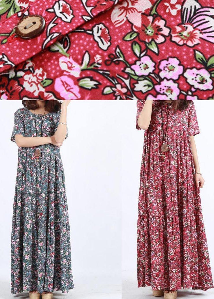 Vivid Blue Print Clothes O Neck Patchwork Maxi Summer Dress - SooLinen
