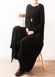 Vivid Large pockets fall dress Photography black Kaftan Dresses - SooLinen