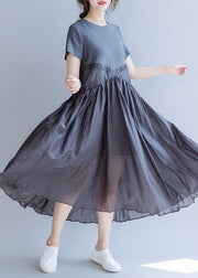 Vivid Patchwork cotton Clothes O Neck  cotton Summer Dress - SooLinen