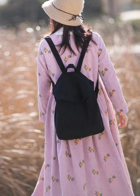 Vivid Pink Embroidery Dress O-Neck long Spring Dresses - SooLinen
