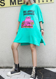 Vivid light green Cotton Long Shirts o neck back open Midi summer Dress - SooLinen