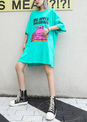 Vivid light green Cotton Long Shirts o neck back open Midi summer Dress - SooLinen