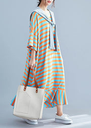 Vivid o neck cotton dresses Tutorials striped cotton robes Dresses summer - SooLinen