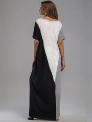 Vivid patchwork cotton dresses short sleeve o neck A Line summer Dresses - SooLinen