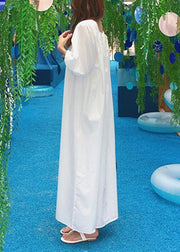 Vivid white cotton clothes o neck Bow Maxi summer Dress - SooLinen