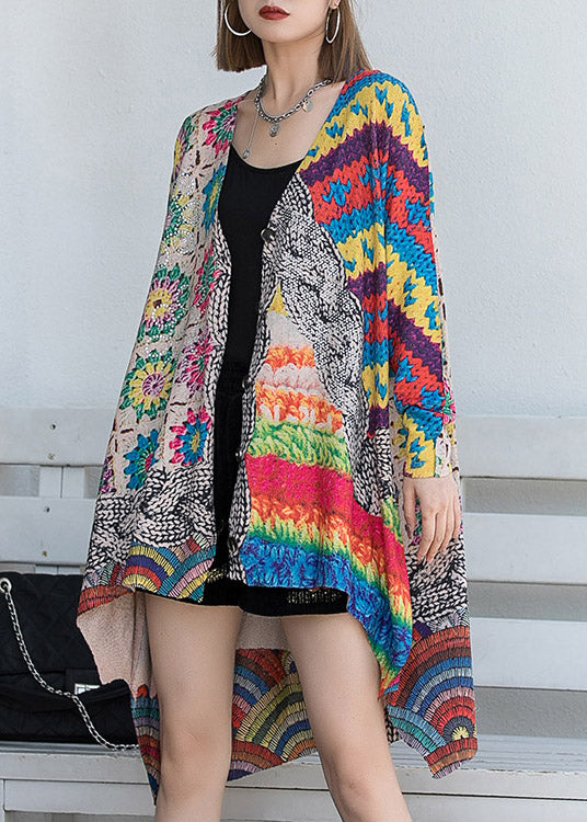 Vogue V-Ausschnitt, asymmetrischer Print, geknöpfte Strickjacke mit langen Ärmeln
