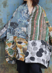 Warm Loose fitting Jackets & Coats patchwork outwear prints v neck winter outwear - SooLinen