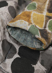Warm Loose fitting Jackets & Coats patchwork outwear prints v neck winter outwear - SooLinen
