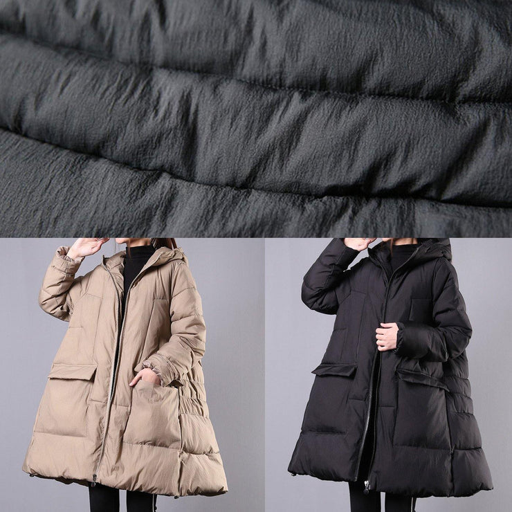 Warm Loose fitting Jackets & Coats winter outwear black hooded zippered womens coats - SooLinen