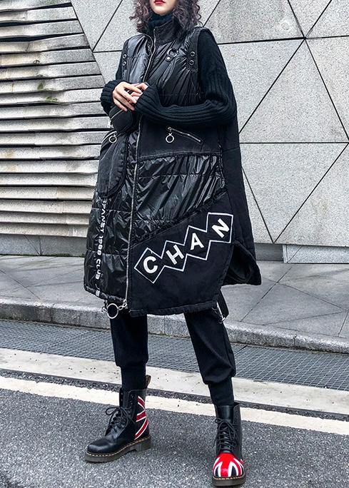 Warm plus size warm winter outwear black stand collar sleeveless patchwork Parkas - SooLinen