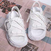 White Faux Leather Walking Sandals Cross Strap Water Sandals - SooLinen