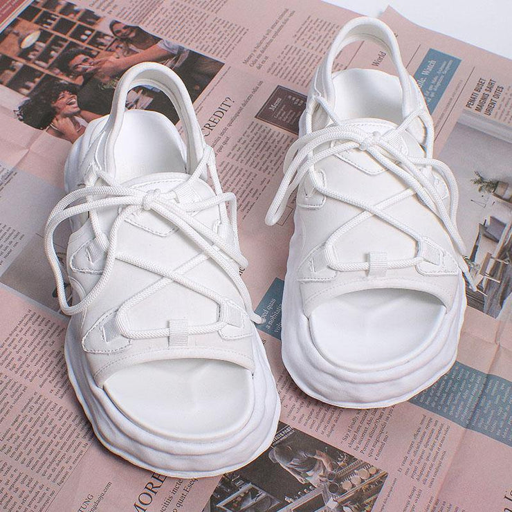 White Faux Leather Walking Sandals Cross Strap Water Sandals - SooLinen