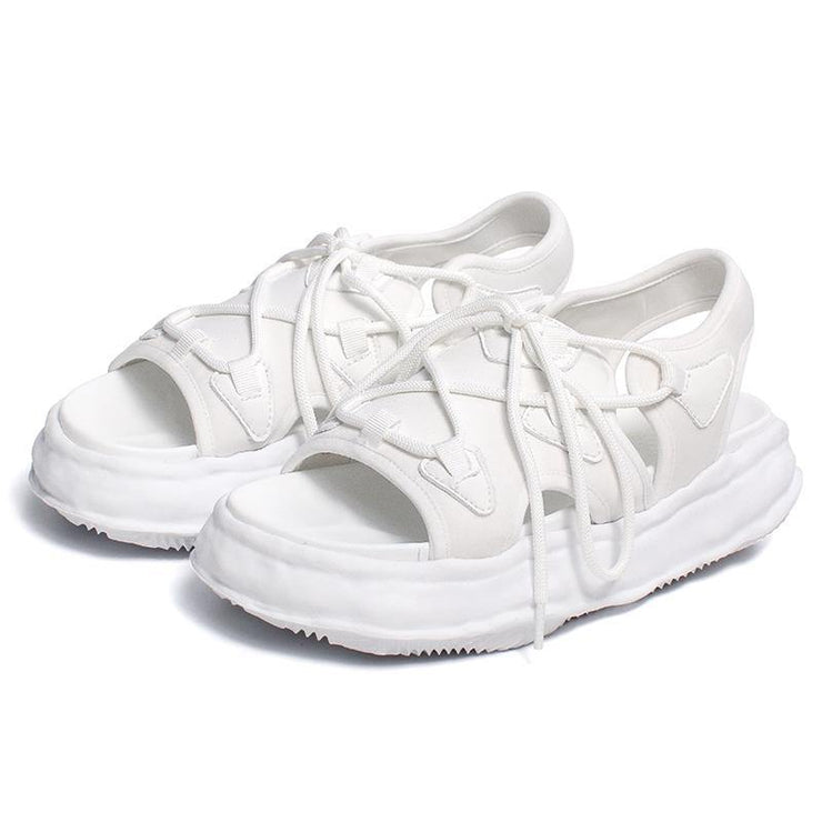 White Faux Leather Walking Sandals Cross Strap Water Sandals - SooLinen