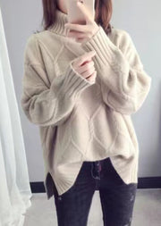 Orangefarbene Pullover-Oberteile mit Stehkragen, locker sitzende Frühlingsstrickwaren