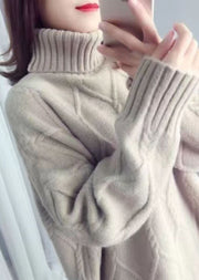 Orangefarbene Pullover-Oberteile mit Stehkragen, locker sitzende Frühlingsstrickwaren