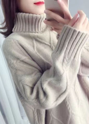 Orangefarbene Pullover-Oberteile mit Stehkragen, locker sitzende Frühlingsstrickwaren