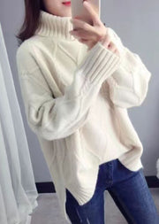 Orangefarbene Pullover-Oberteile mit Stehkragen, locker sitzende Frühlingsstrickwaren