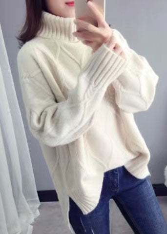 Orangefarbene Pullover-Oberteile mit Stehkragen, locker sitzende Frühlingsstrickwaren
