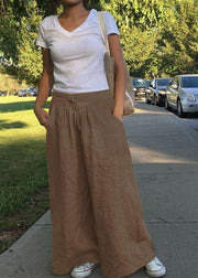 Wide Leg Women Casual Solid Color Loose High Elastic Waist Side Pockets Pants - SooLinen