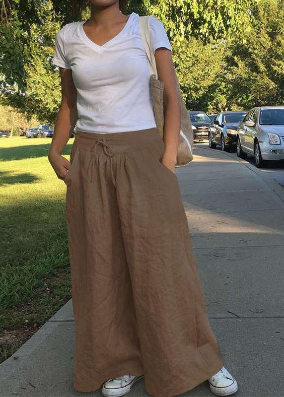 Wide Leg Women Casual Solid Color Loose High Elastic Waist Side Pockets Pants - SooLinen