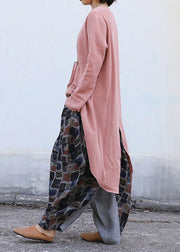 Winter o neck pink knitted blouse plus size clothing drawstring asymmetric top - SooLinen