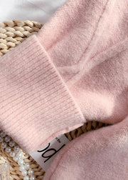 Winter pink Sweater dress outfit Design high neck long sleeve Fuzzy knit dress - SooLinen