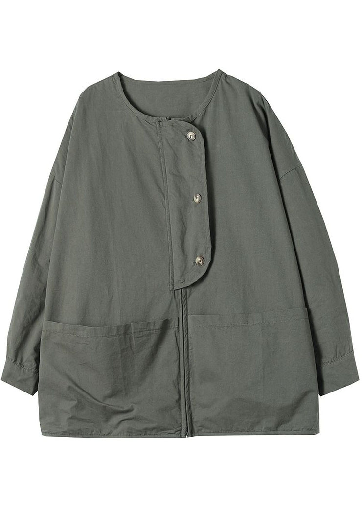 Frauen-Armee-Grün-Reißverschluss-Taschen-Baumwollmantel-Frühling