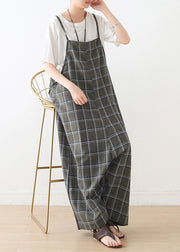 Frauen Baggy Green Plaid Cotton Spaghetti Strap Jumpsuit Sommer